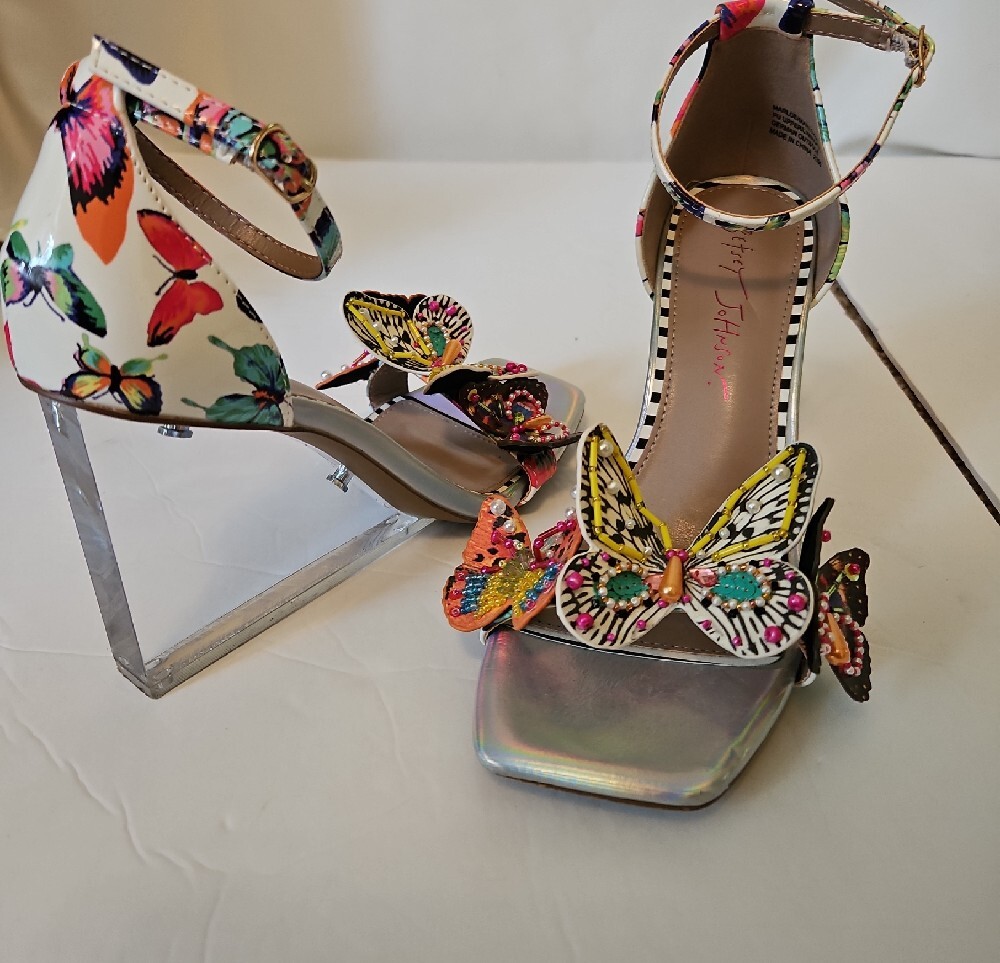 Betsey Johnson Multicolor Butterfly Ankle Strap Sandals, 7.5 - Picture 2 of 10